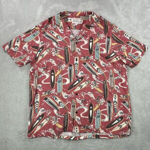 Reyn Spooner Alfred Shaheen Shirt Mens XL Red Hawaiian Aloha Surfboard Rayon